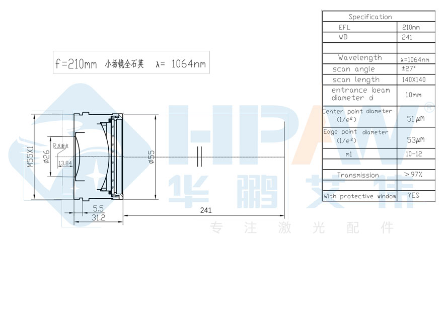 F210小全石英场镜1064直径55